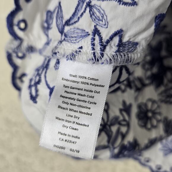Talbots Top sz 6 Blue White Floral Embroidered 100% Cotton Scalloped Peplum Hem - Picture 11 of 14